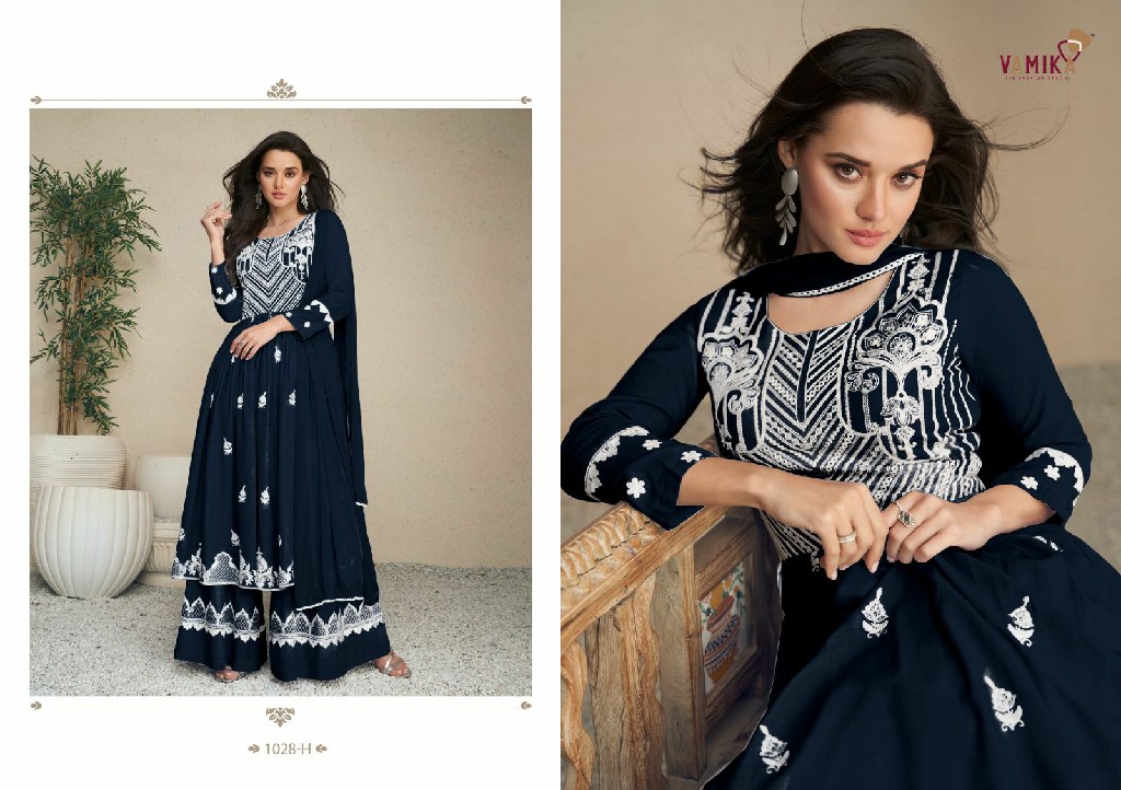 lakhnavi vol 5 dark list by vamika rayon palazzo style fashionable fullstitch 3pcs dress