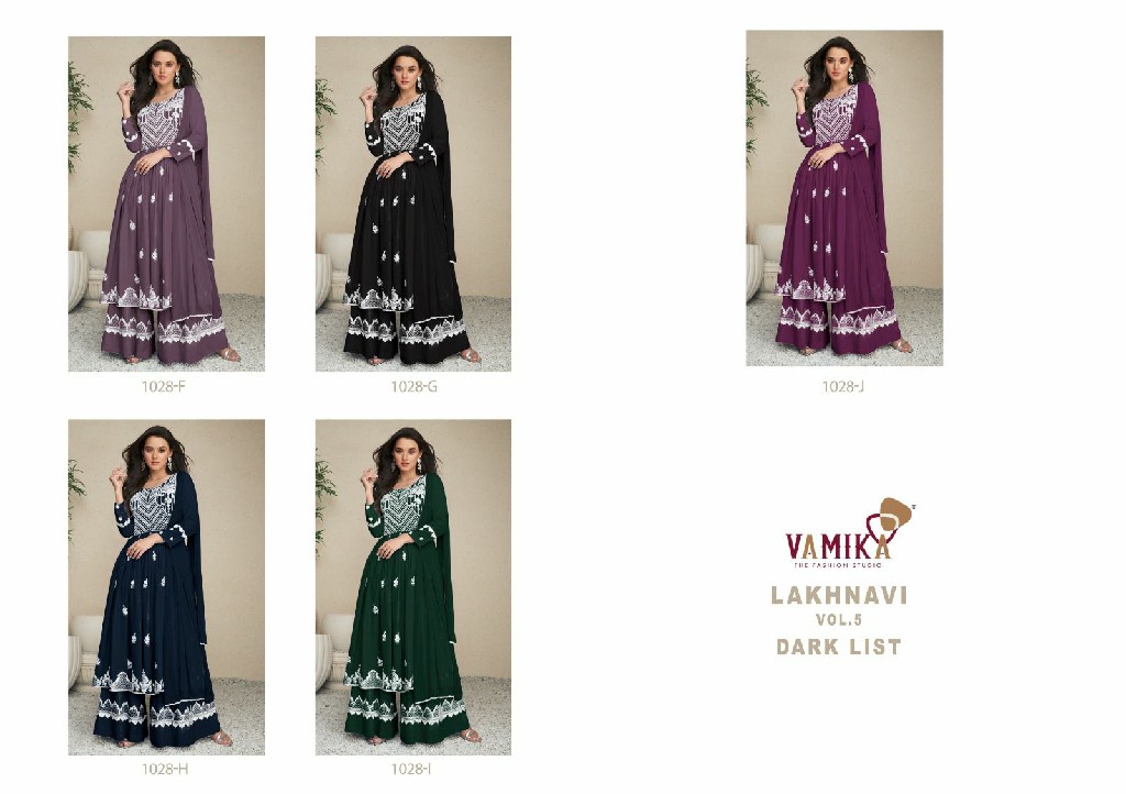 lakhnavi vol 5 dark list by vamika rayon palazzo style fashionable fullstitch 3pcs dress