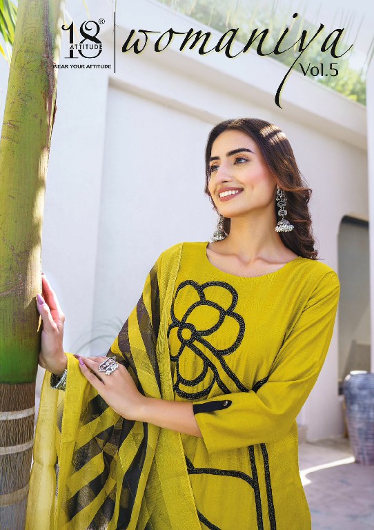 WOMANIYA VOL 5 BY 18 ATTITUDE FANCY STRAIGHT CUT KURTI WITH PANT AND DIGITAL DUPATTA CATALOG