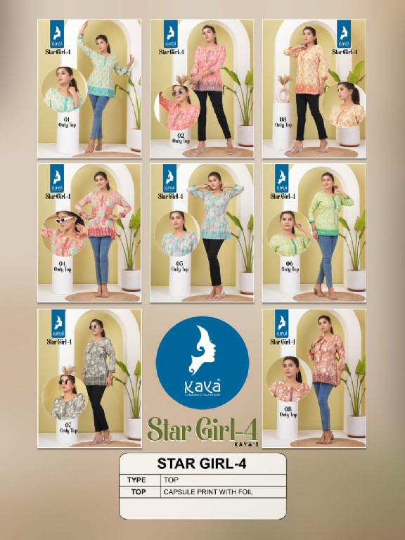 Kaya Star Girl Vol-4 Wholesale Capsule Foil Print Short Tops