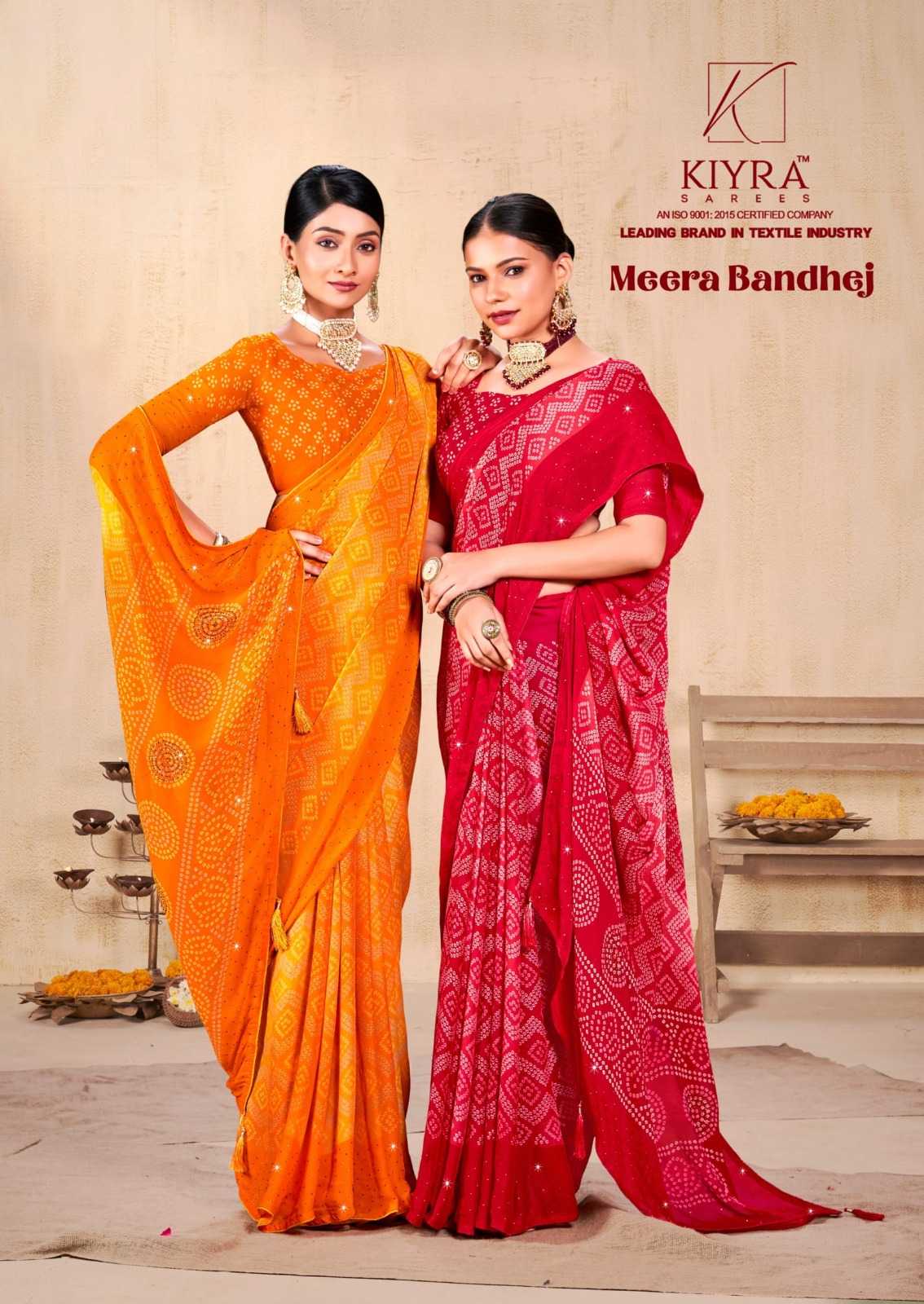 meera bandhej by kiyra saree siroski work print saree