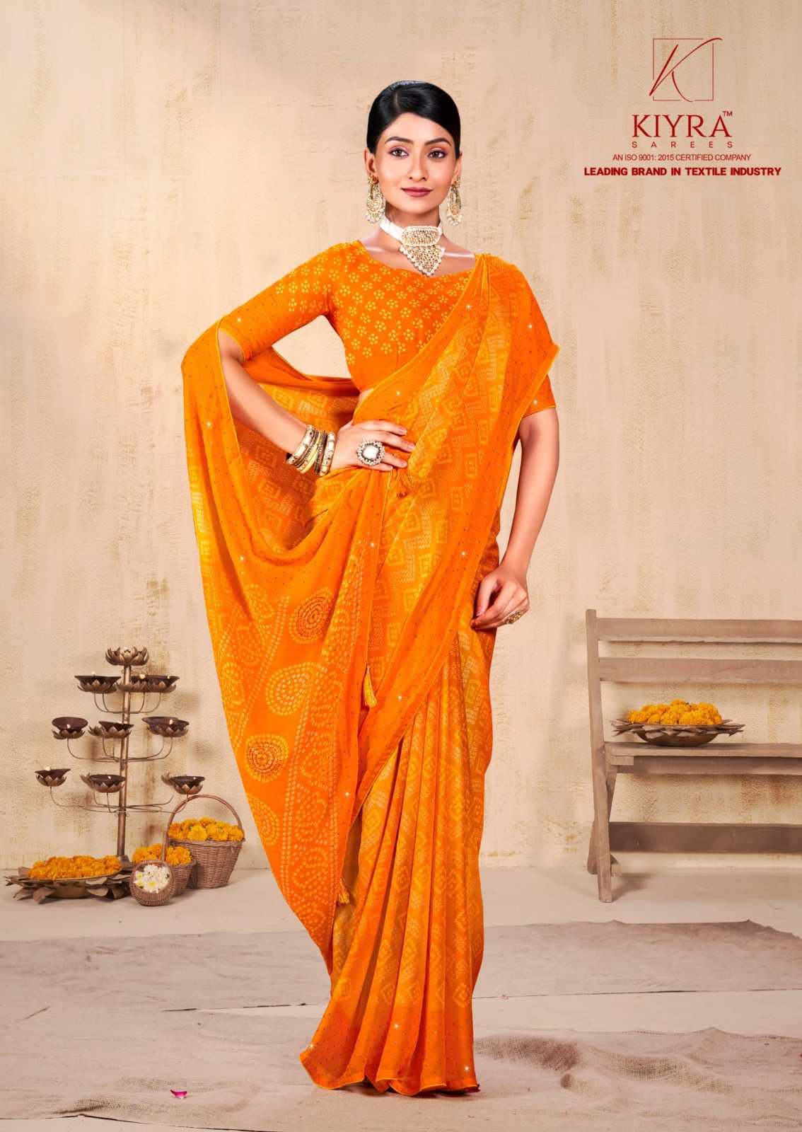 meera bandhej by kiyra saree siroski work print saree