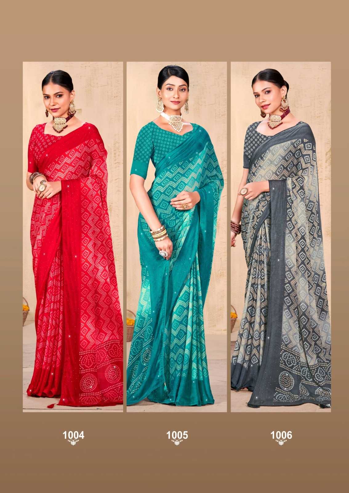 meera bandhej by kiyra saree siroski work print saree