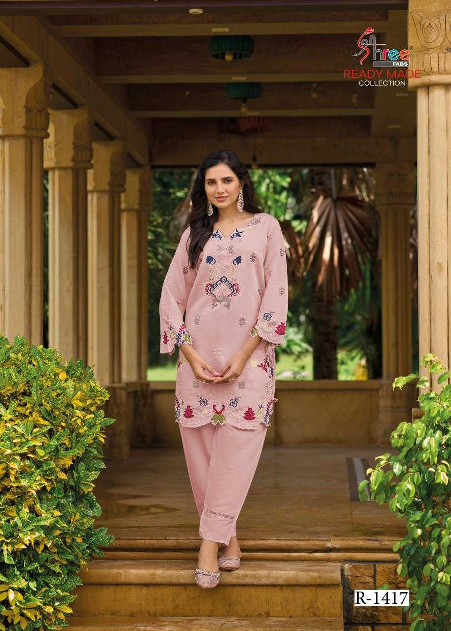 shree fab R-1417 viscose roman silk readymade pakistani co-ord set