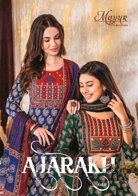 Mayur Ajarakh Vol-3 Wholesale Printed Pure Cotton Neck Embroidery Dress Material