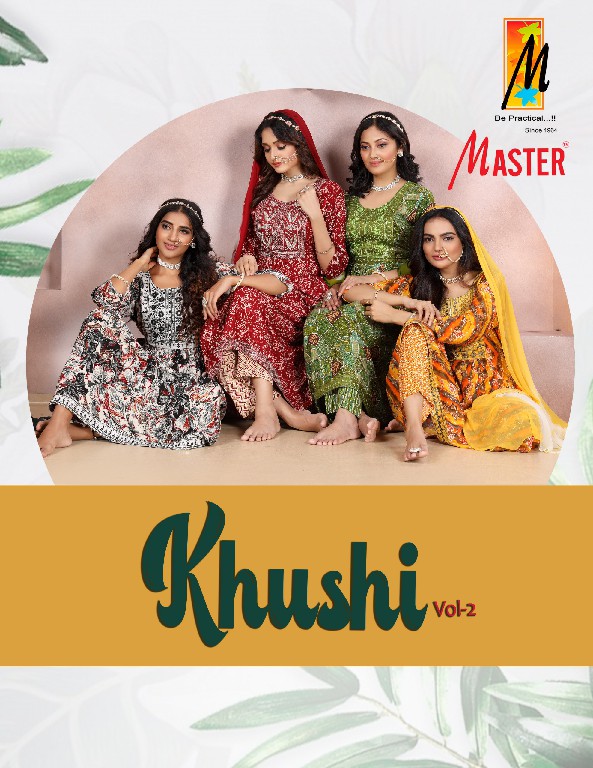 Master Khushi Vol-2 Wholesale Rayon Foil Ghera Tops With Pant And Dupatta