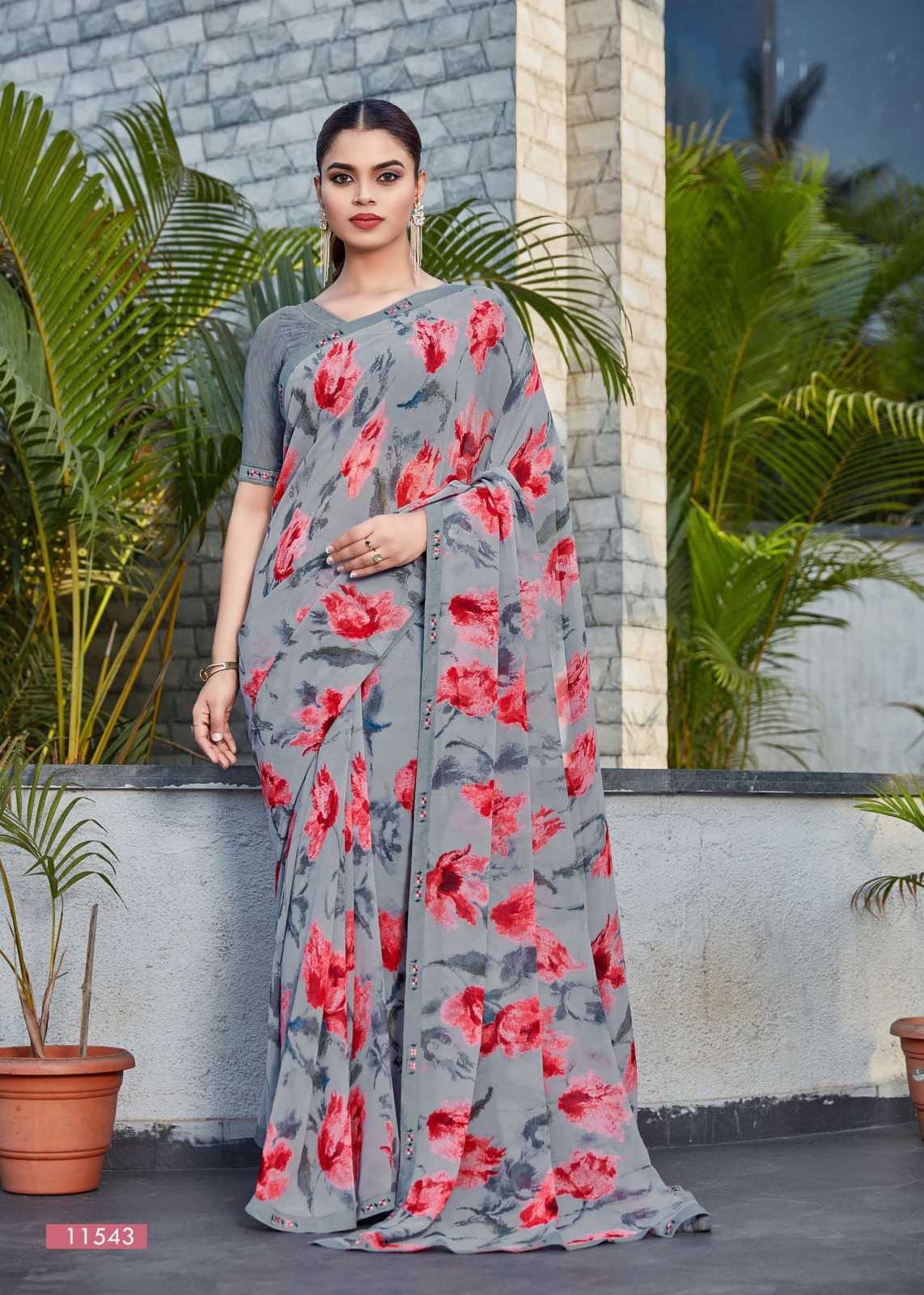 cheeku by seymore print pretty look georgette saree collection