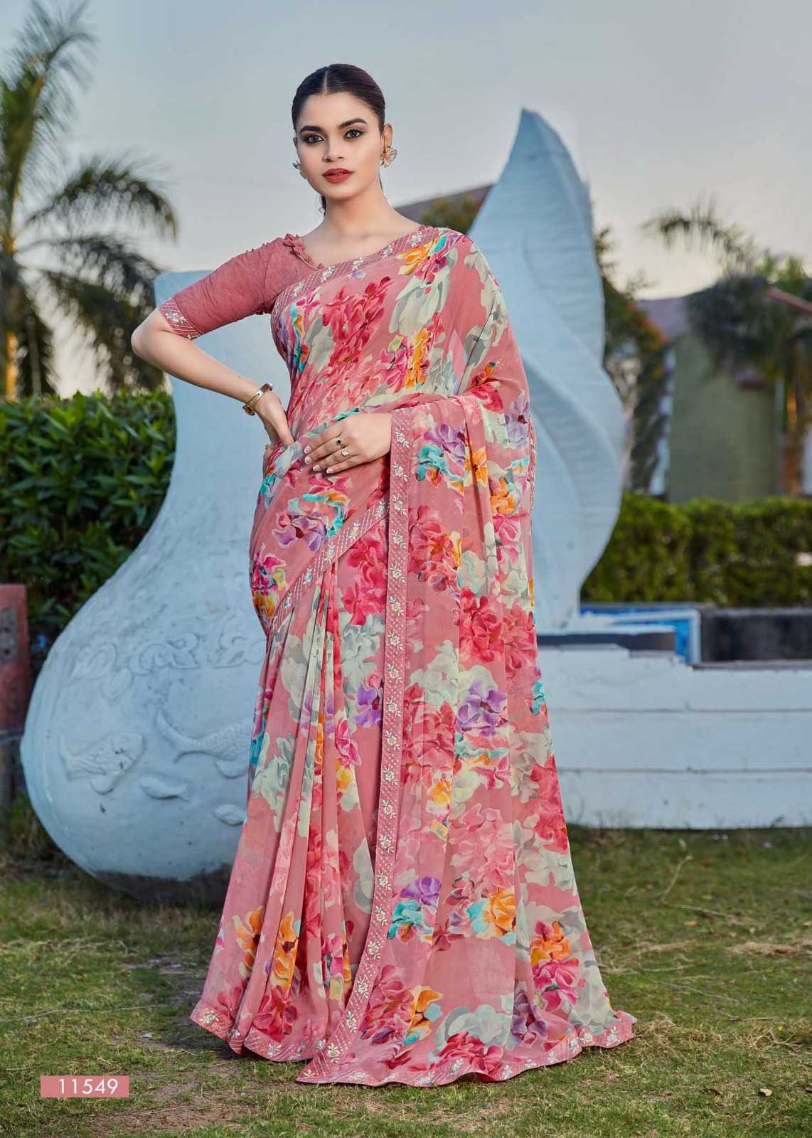 cheeku by seymore print pretty look georgette saree collection
