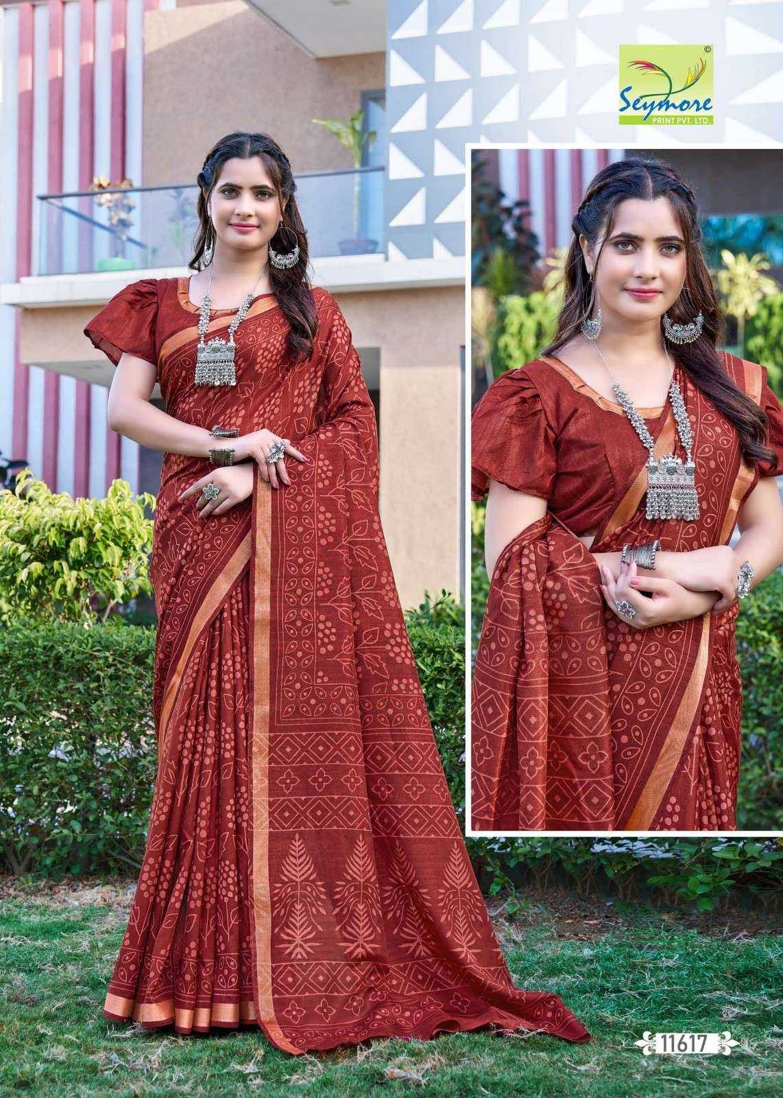 copper silk by seymore printed cotton attractive saree collection