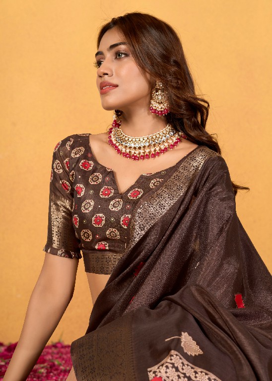 rajpath chocolate dola silk with foil print saree for women