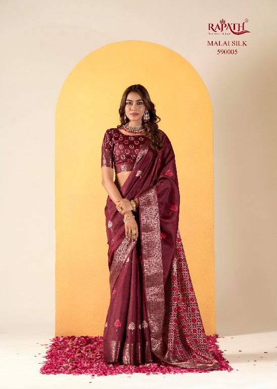 rajpath chocolate dola silk with foil print saree for women