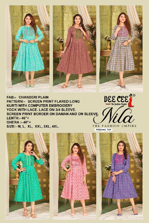 Dee Cee Nila Wholesale Flared Long Feeding Kurtis