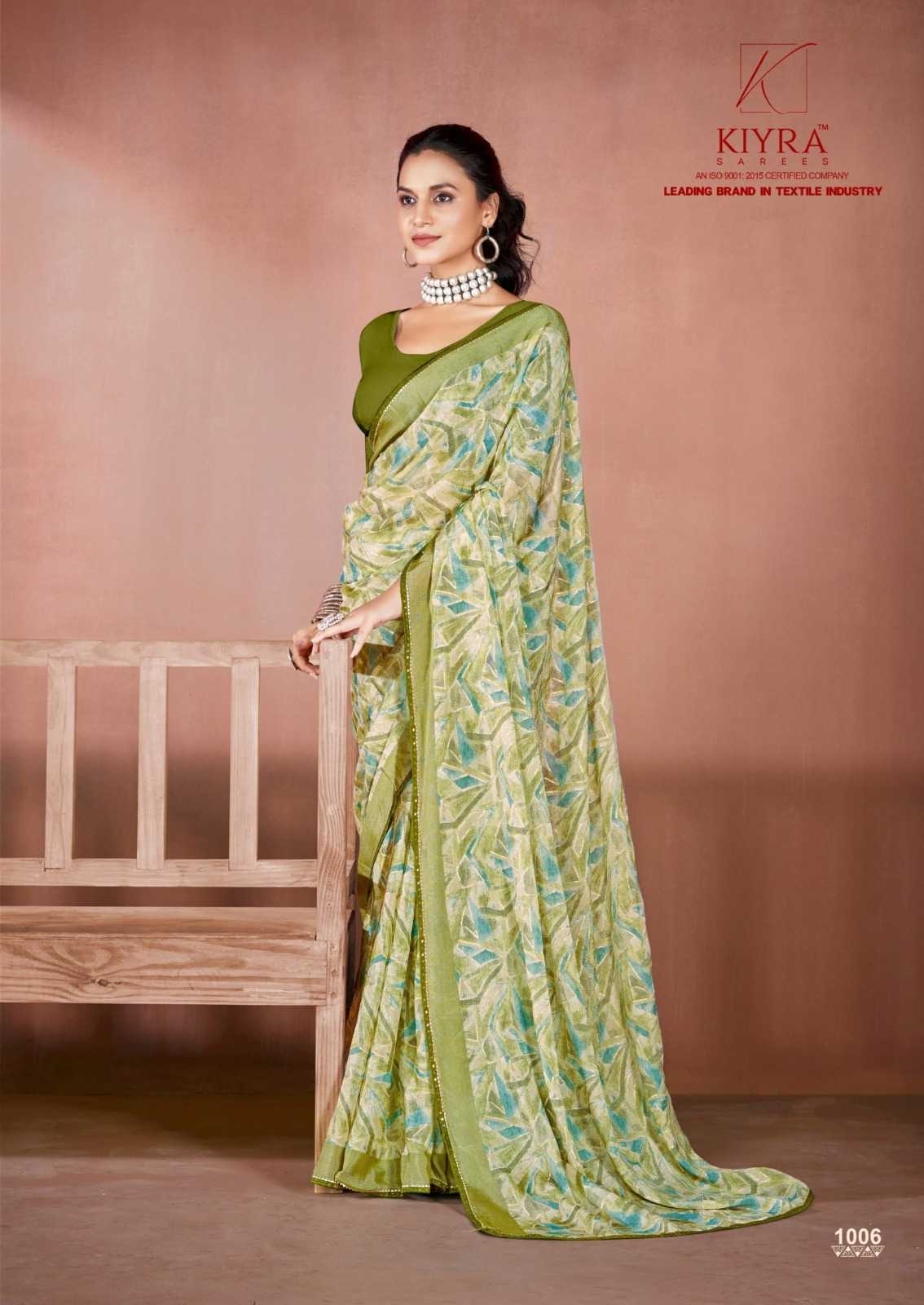 kiyra saree prisha foil printed chiffon brasso saree collection