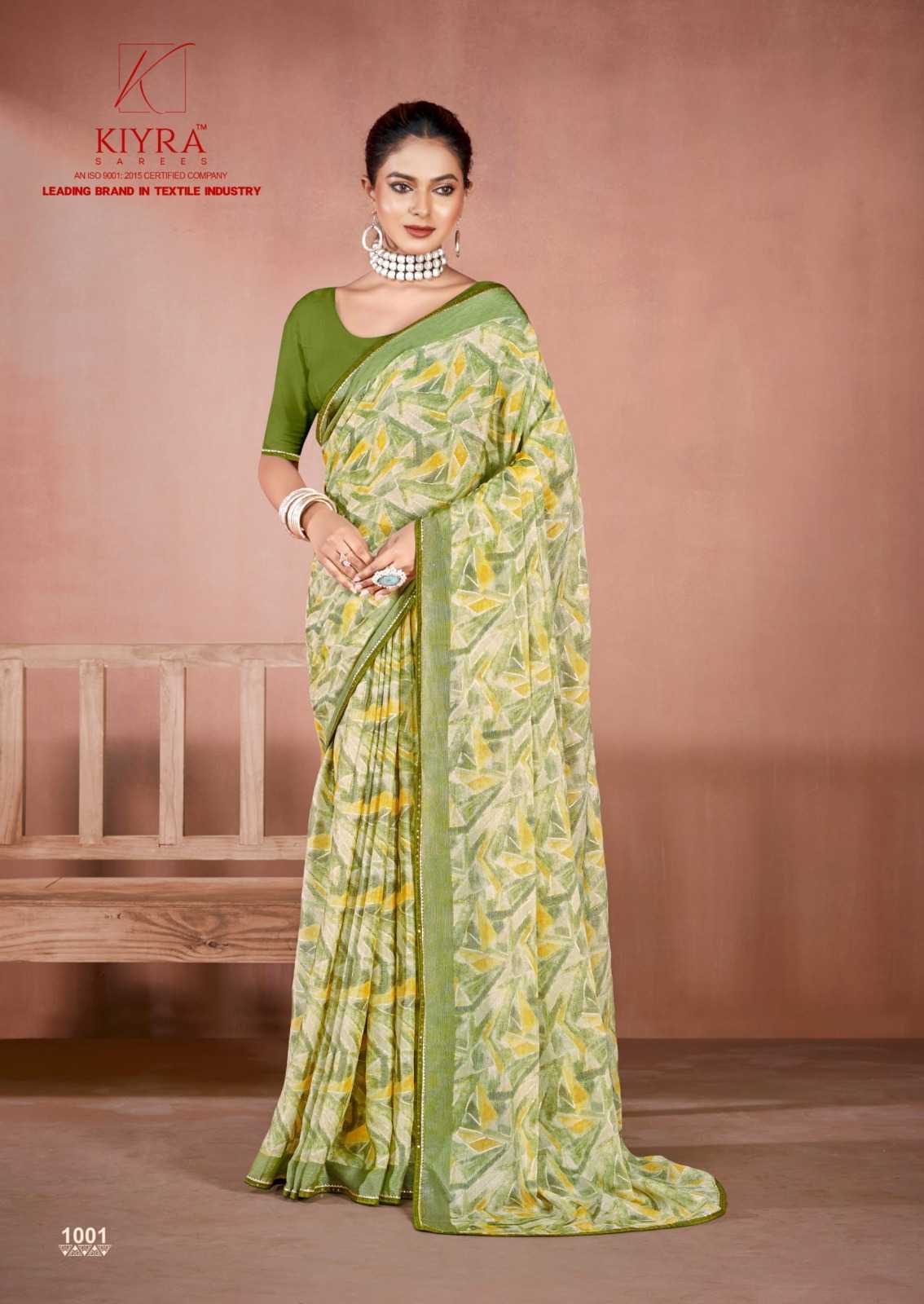 kiyra saree prisha foil printed chiffon brasso saree collection