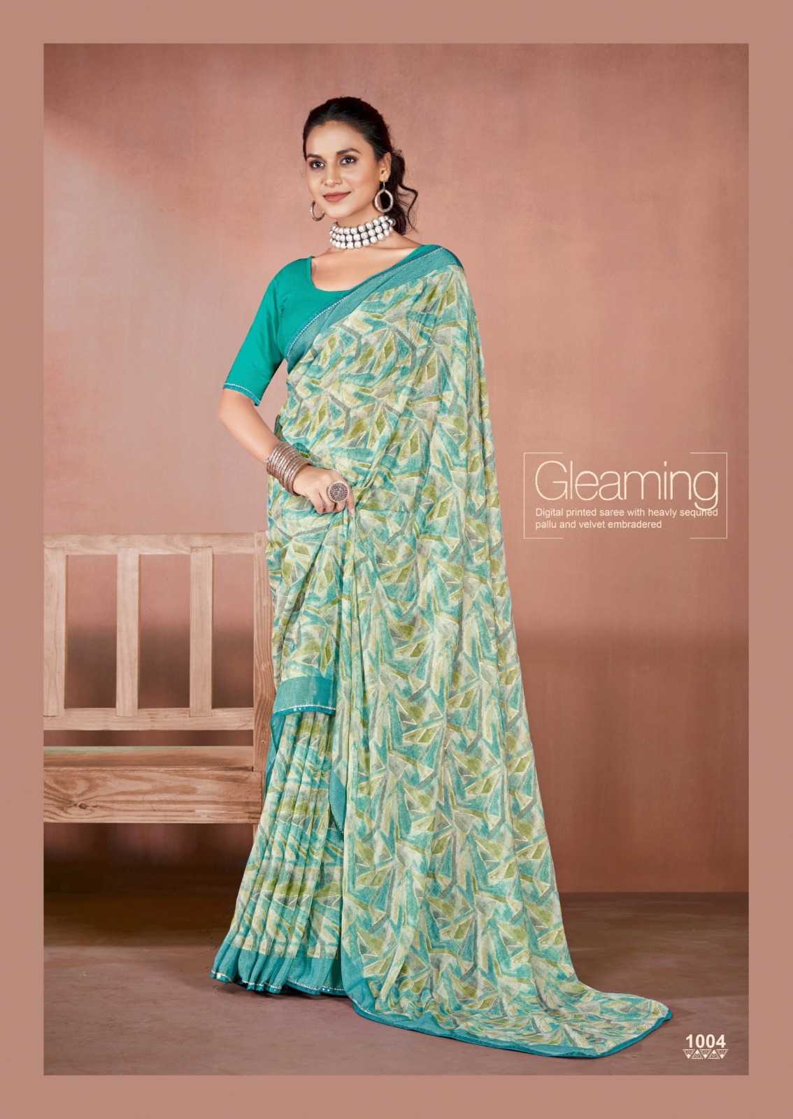 kiyra saree prisha foil printed chiffon brasso saree collection