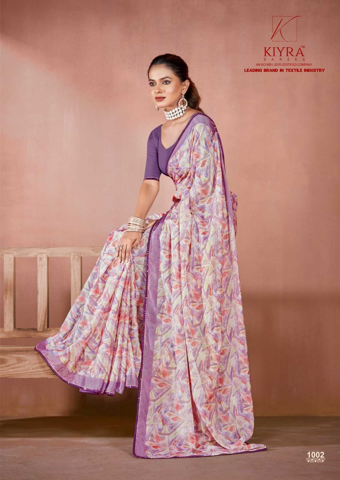 kiyra saree prisha foil printed chiffon brasso saree collection