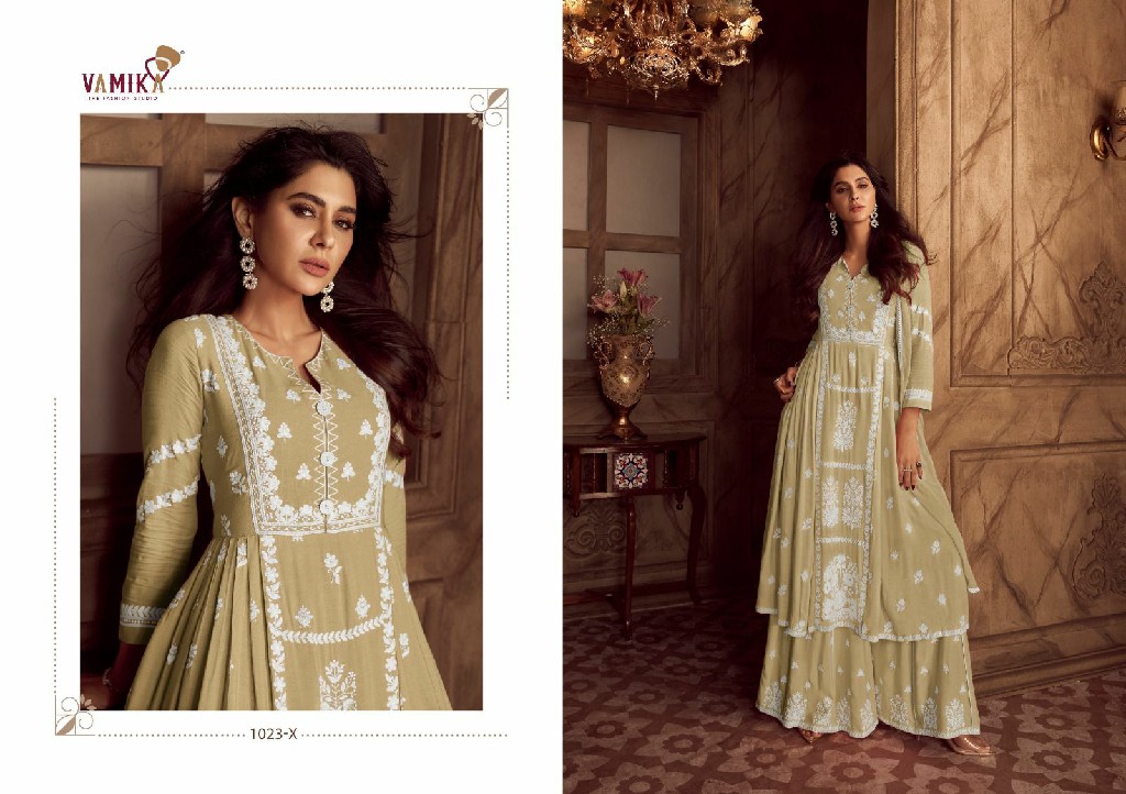 lakhnavi vol 4 light color by vamika rayon white thread full stitch party wear 3pcs dress