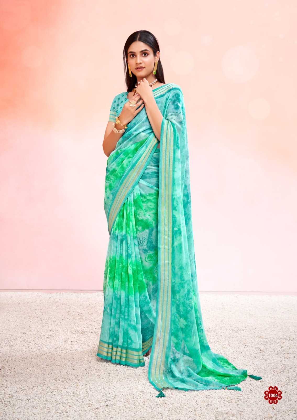 rangat by kiyra major casual wear printed georgette saree