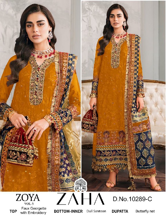 zoya vol 3 by zaha 10289 exclusive design modern pakistani dress material