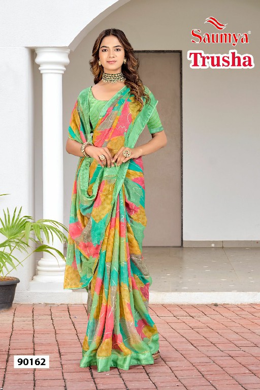 Saumya Trusha Wholesale Delonix Border Double Print With Foil Sarees