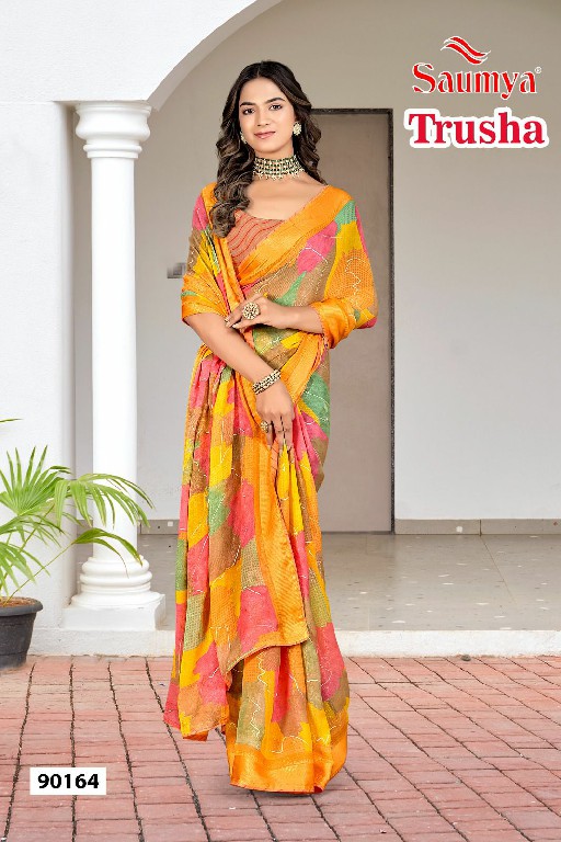 Saumya Trusha Wholesale Delonix Border Double Print With Foil Sarees