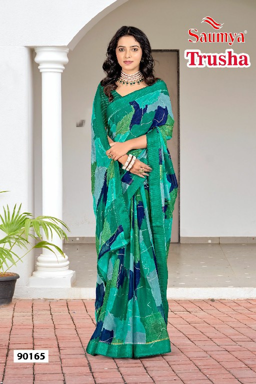 Saumya Trusha Wholesale Delonix Border Double Print With Foil Sarees
