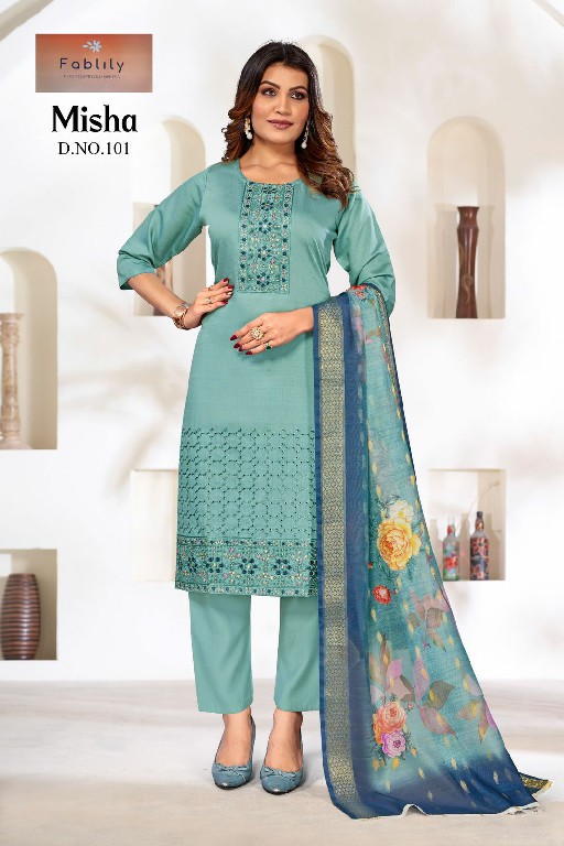 Fablily Misha Wholesale Vatican Gold With Embroidery Kurti With Pant And Dupatta