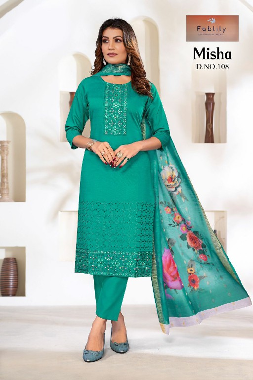 Fablily Misha Wholesale Vatican Gold With Embroidery Kurti With Pant And Dupatta