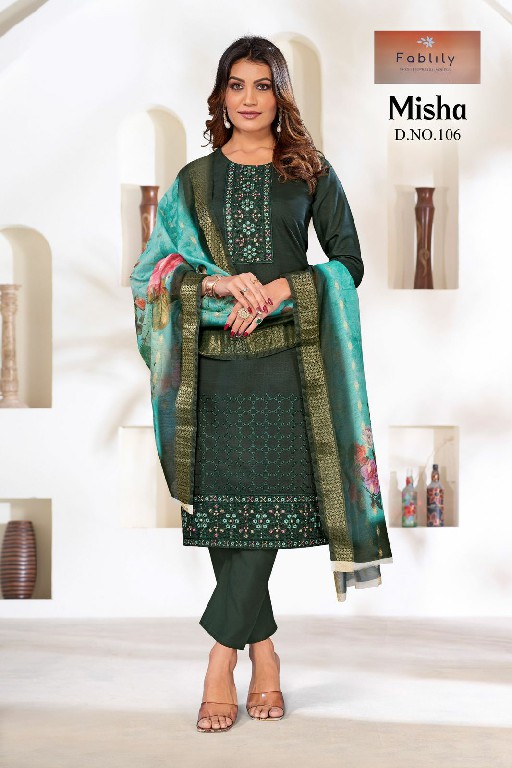 Fablily Misha Wholesale Vatican Gold With Embroidery Kurti With Pant And Dupatta