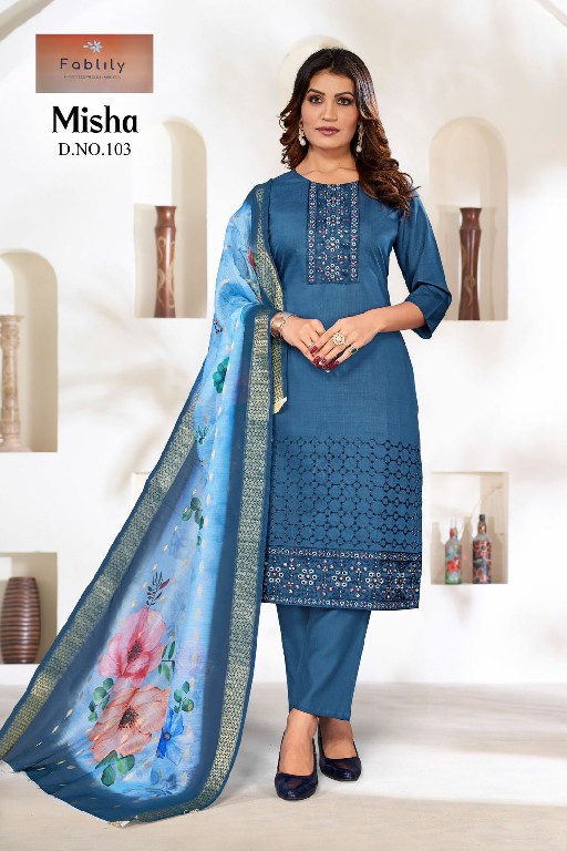 Fablily Misha Wholesale Vatican Gold With Embroidery Kurti With Pant And Dupatta
