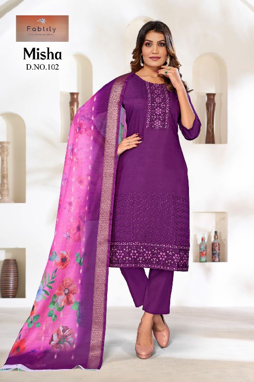 Fablily Misha Wholesale Vatican Gold With Embroidery Kurti With Pant And Dupatta