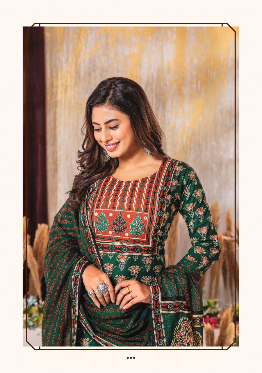 MAYUR CREATION AJARAKH VOL 3 COTTON THREAD WORK READYMADE 3PCS SET