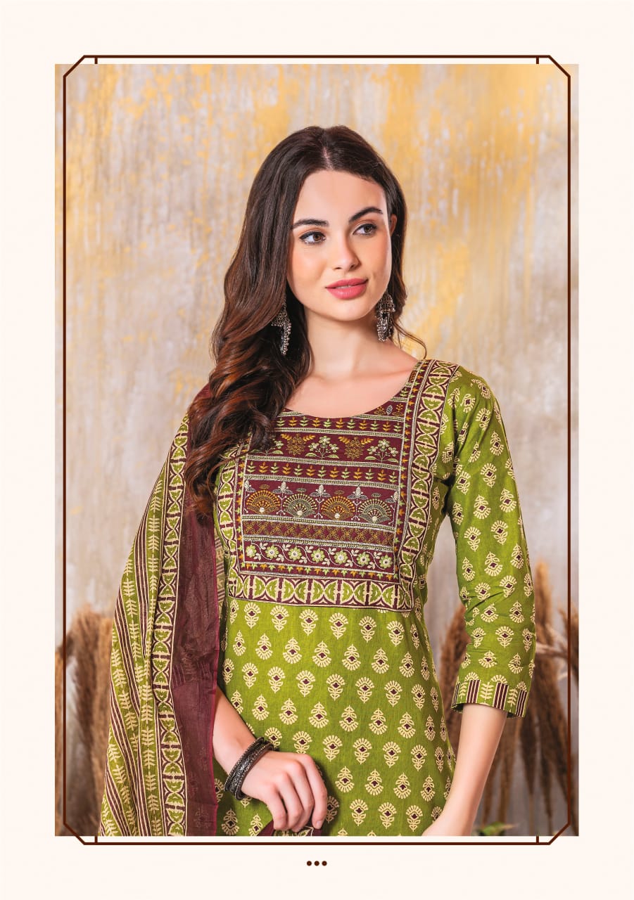 MAYUR CREATION AJARAKH VOL 3 COTTON THREAD WORK READYMADE 3PCS SET