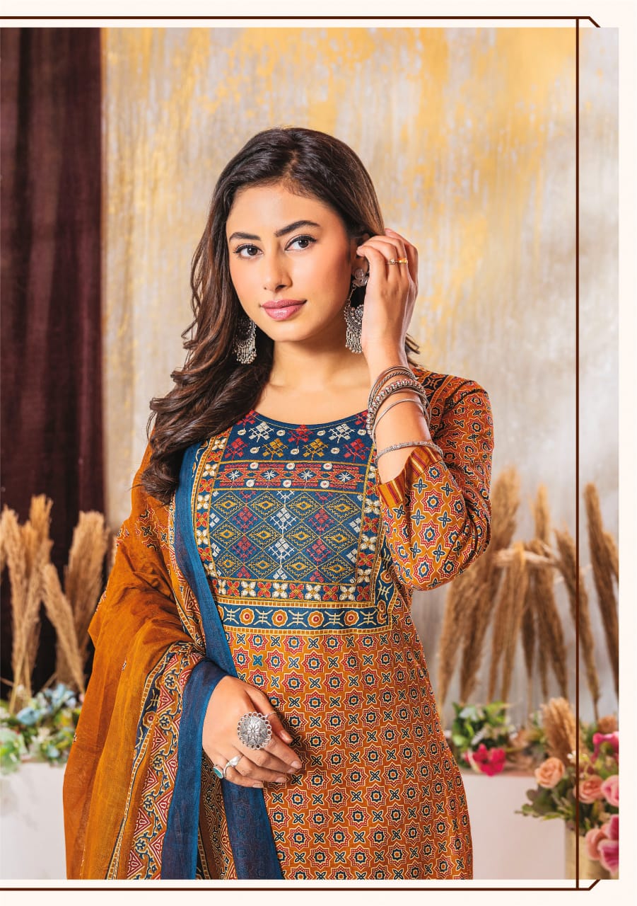 MAYUR CREATION AJARAKH VOL 3 COTTON THREAD WORK READYMADE 3PCS SET