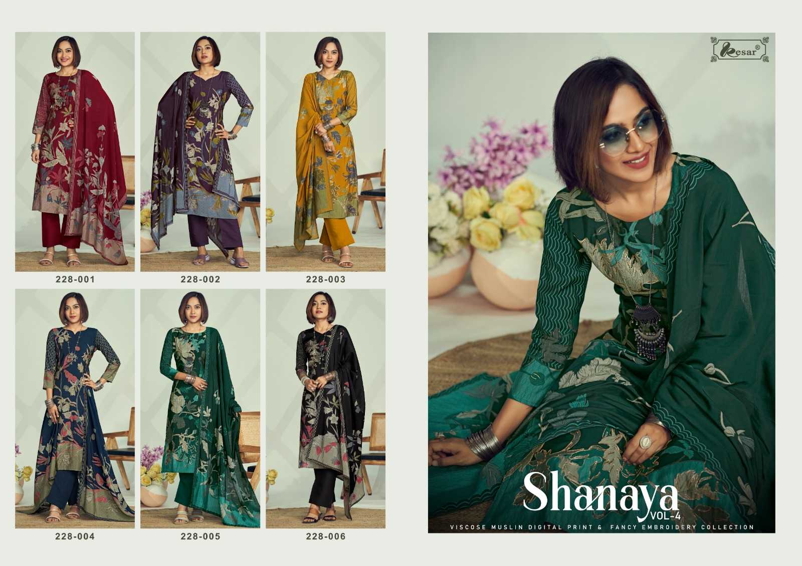 shanaya vol 4 by kesar stylish look pure muslin ladies suits