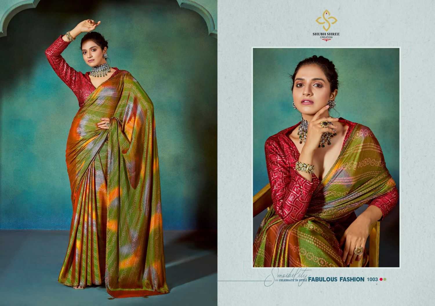 glaze bandhni by shubh shree creation chiffon new saree design 2024