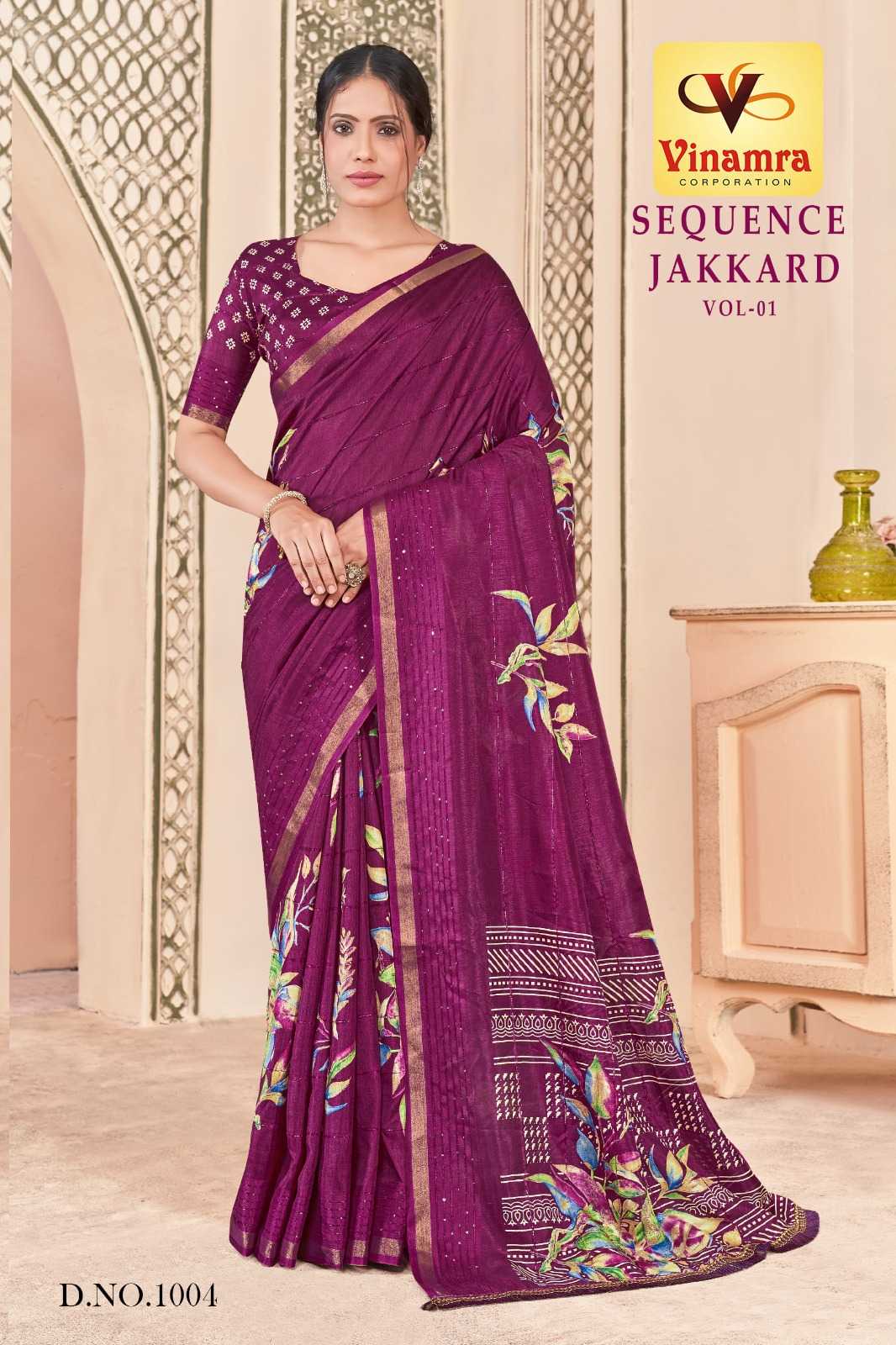 vinamra sequence jacquard vol 1 fashionable cotton women saree