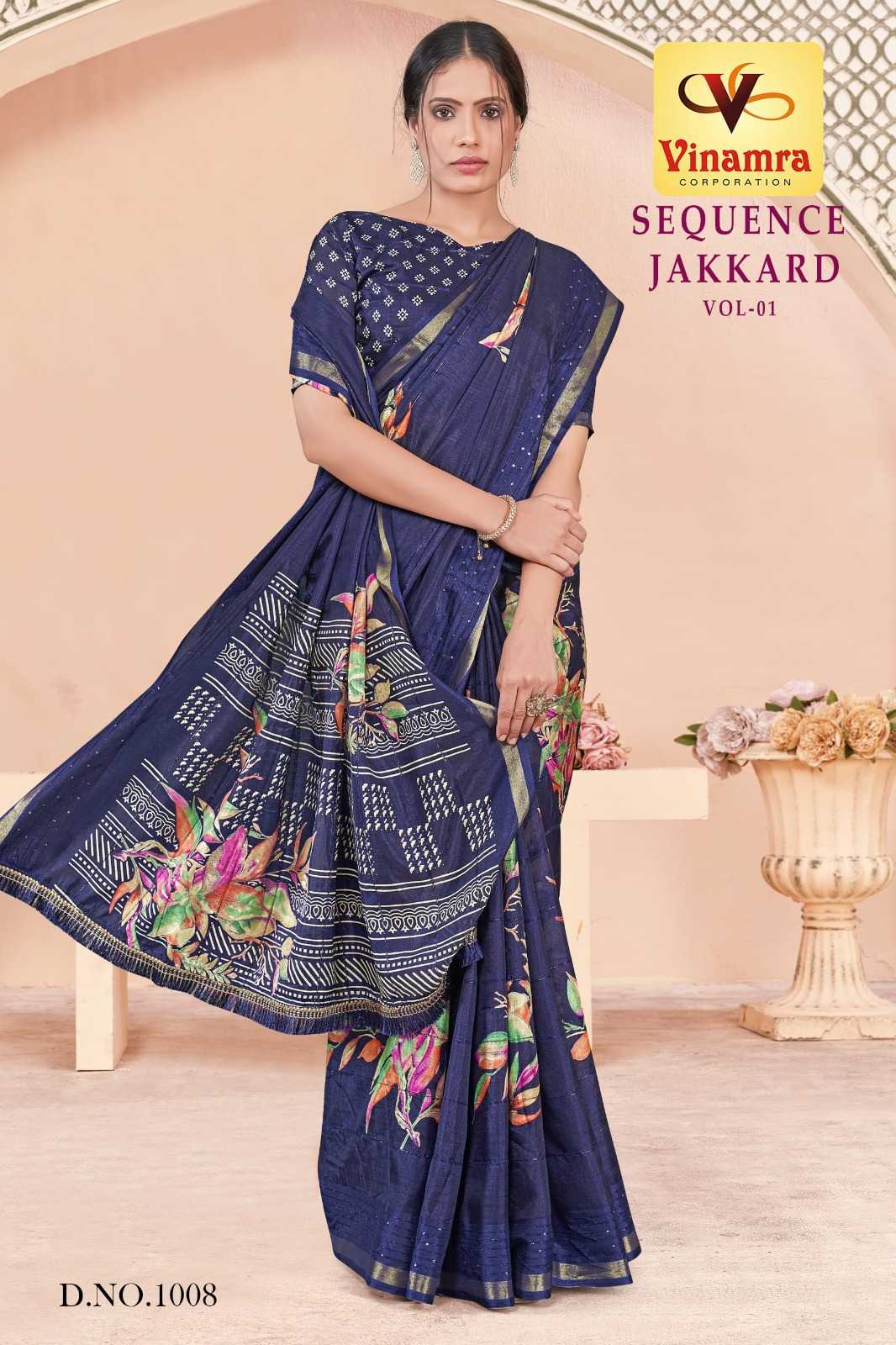 vinamra sequence jacquard vol 1 fashionable cotton women saree