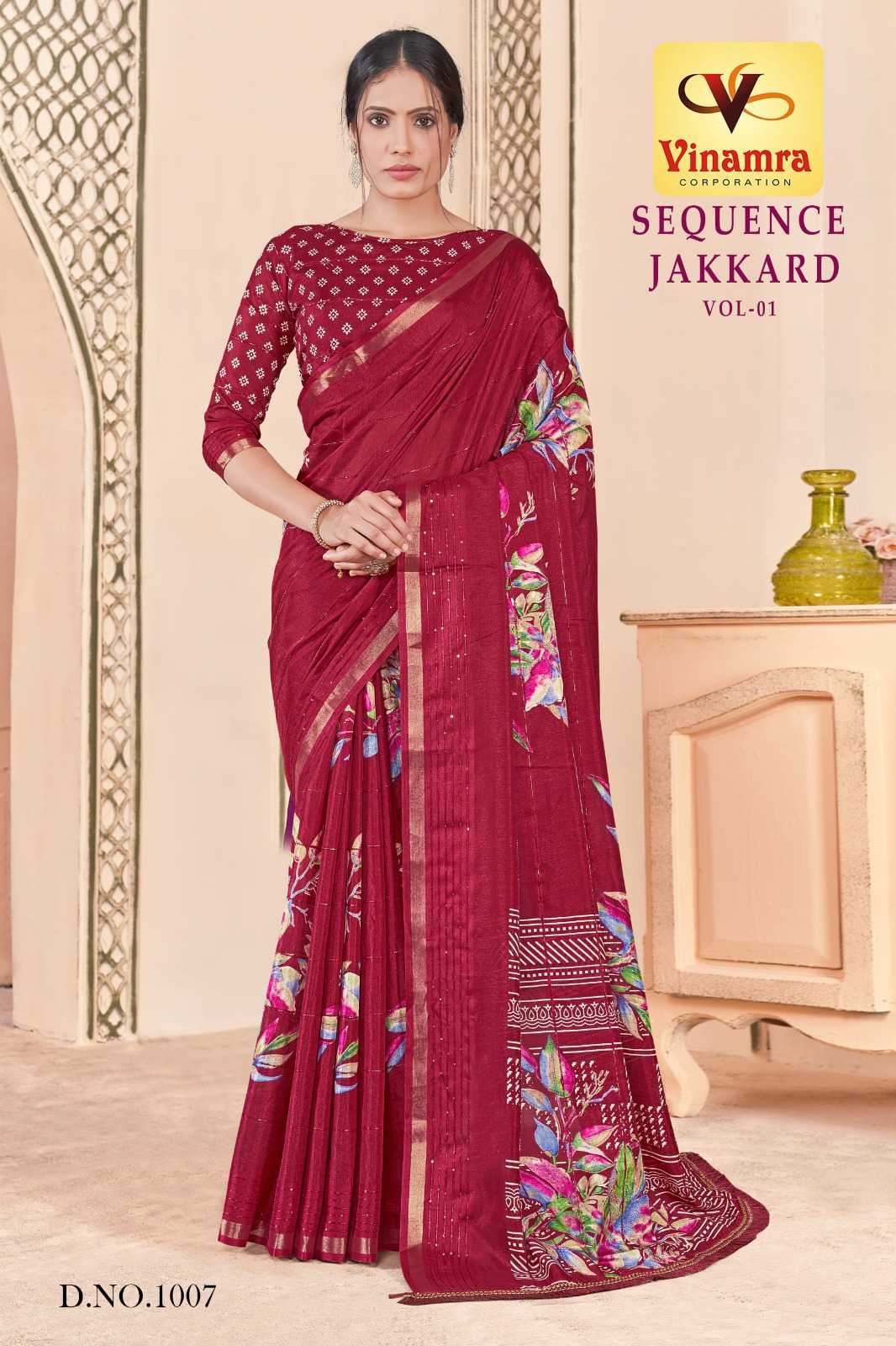 vinamra sequence jacquard vol 1 fashionable cotton women saree