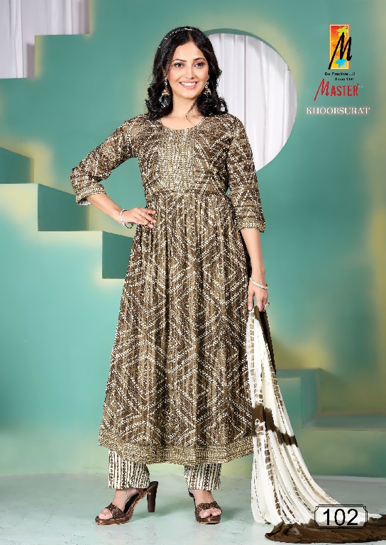 master khoobsurat rayon print nayra cut casula wear full stitch 3pcs dress