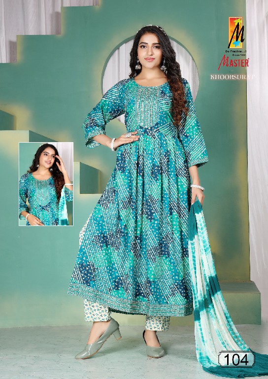 master khoobsurat rayon print nayra cut casula wear full stitch 3pcs dress