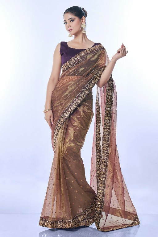 Fashion Berry Golden Thar Wholesale Golden Net Ethnic Indian Sarees