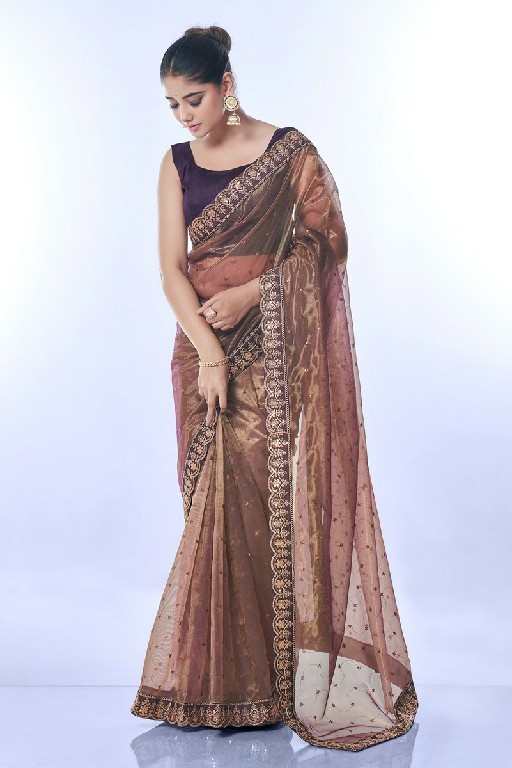 Fashion Berry Golden Thar Wholesale Golden Net Ethnic Indian Sarees