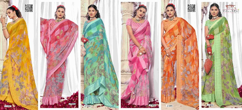 Vallabhi Gaurisha Wholesale Georgette Fabrics Indian Sarees