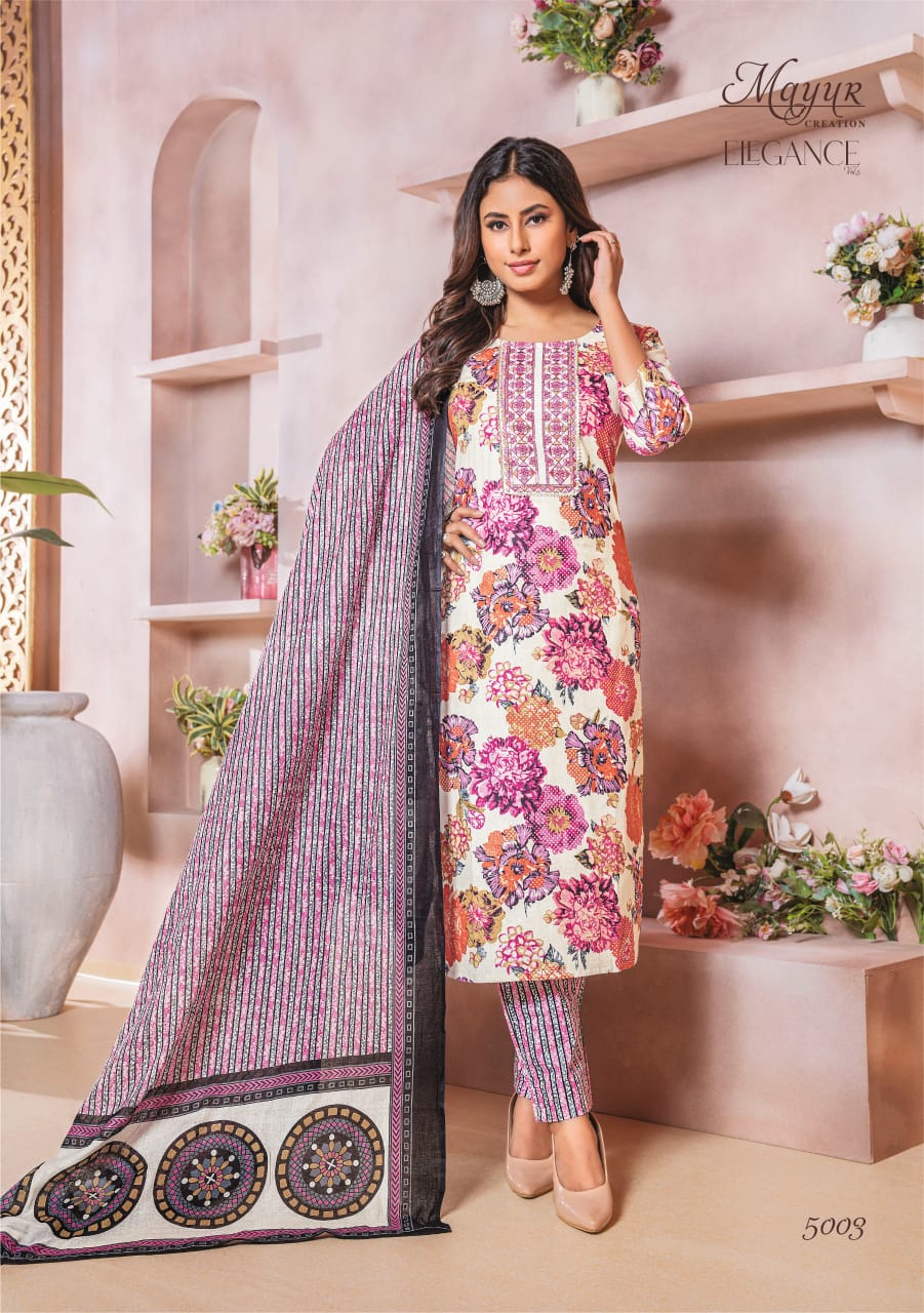 Mayur Elegance Vol-5 Wholesale Pure Cotton With Work Kurti With Pant And Dupatta