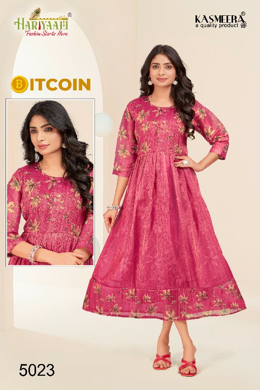 Hariyaali Bitcoin Vol-5 Wholesale Tissue Silk And Negative Print Kurtis Combo