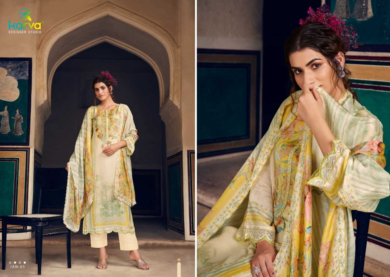 jannat by karva designer kapil fab colour print viscose ladies suits