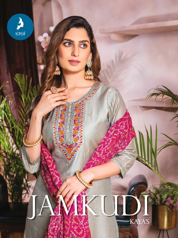 kaya jamkudi chanderi silk fully stitch stylish thread work suits online