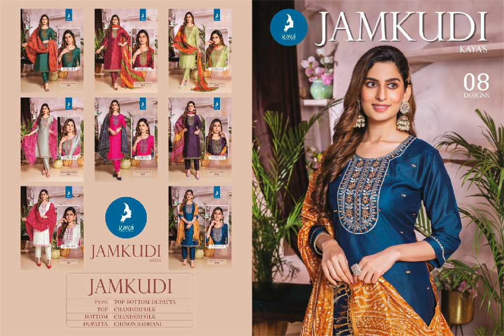 kaya jamkudi chanderi silk fully stitch stylish thread work suits online