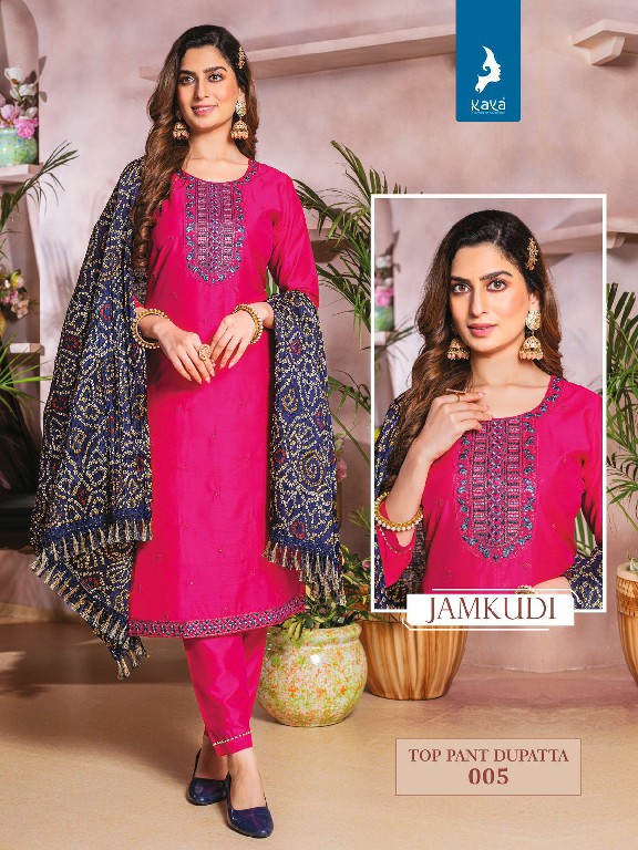 kaya jamkudi chanderi silk fully stitch stylish thread work suits online